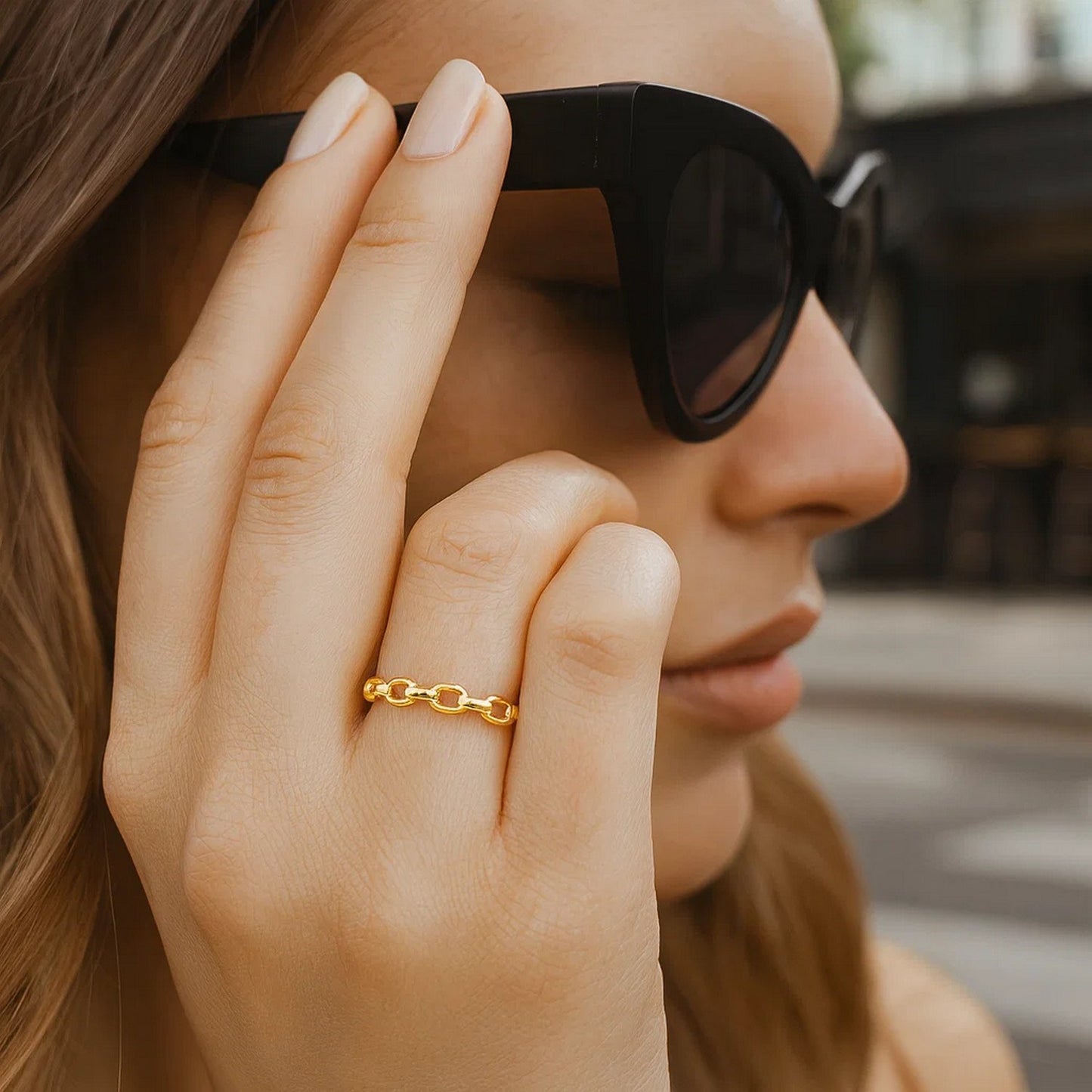 14K Yellow Gold Oval Links Stackable Ring