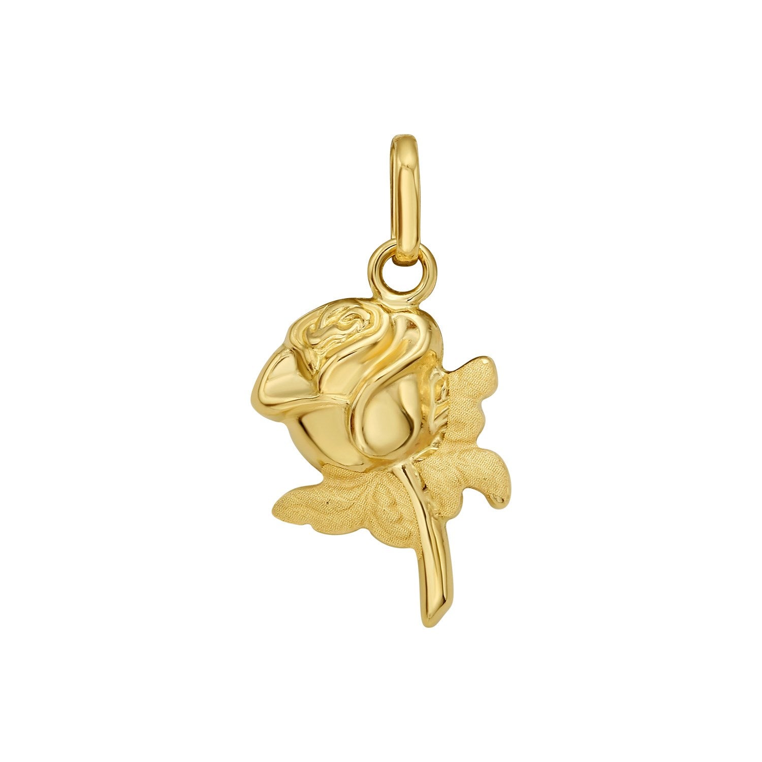14K Yellow Gold Rose Charm Pendant, Polished