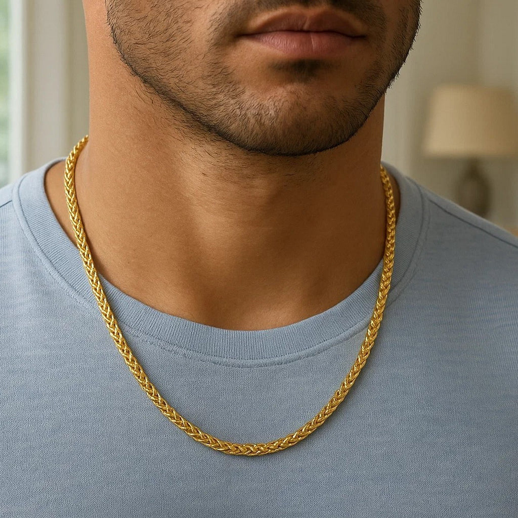 14K Yellow Gold Diamond Cut Round Franco Chain Necklace (4.10mm)