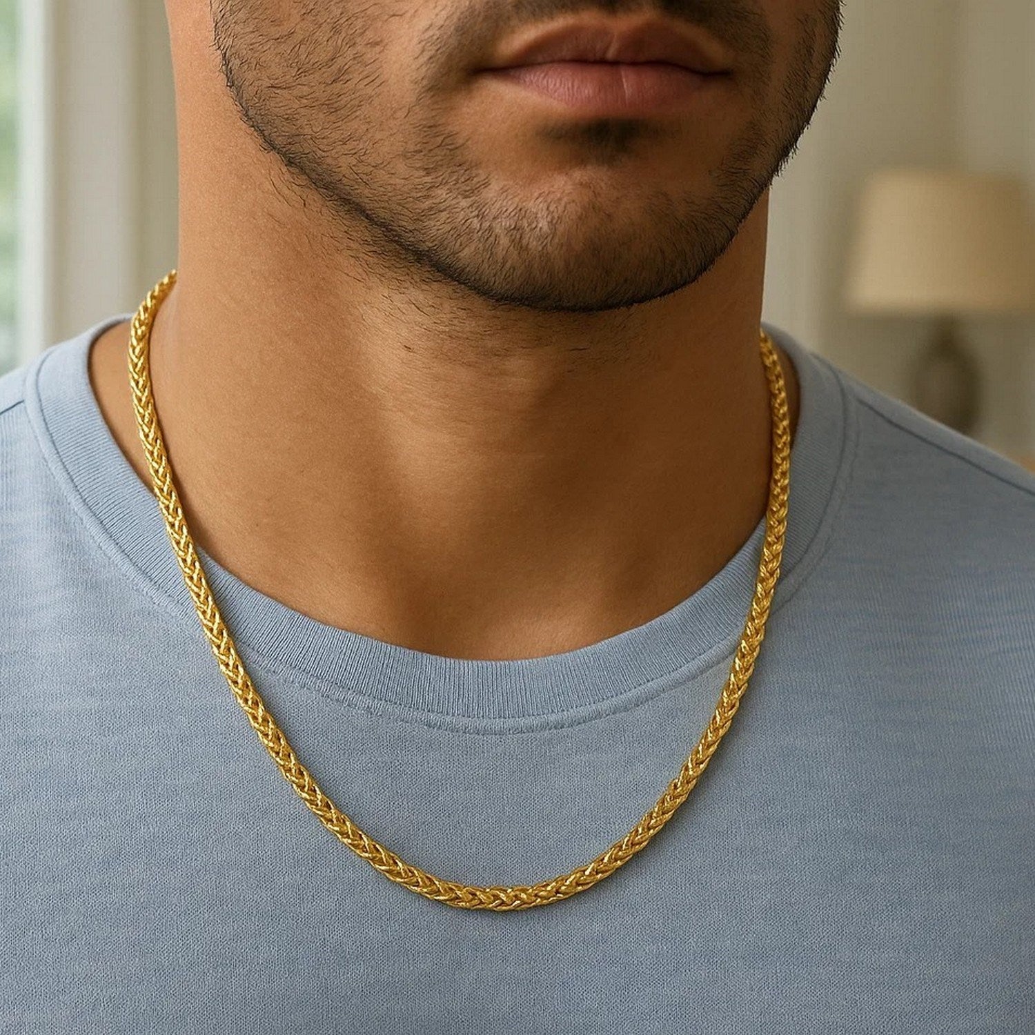 14K Yellow Gold Diamond Cut Round Franco Chain Necklace (4.10mm)
