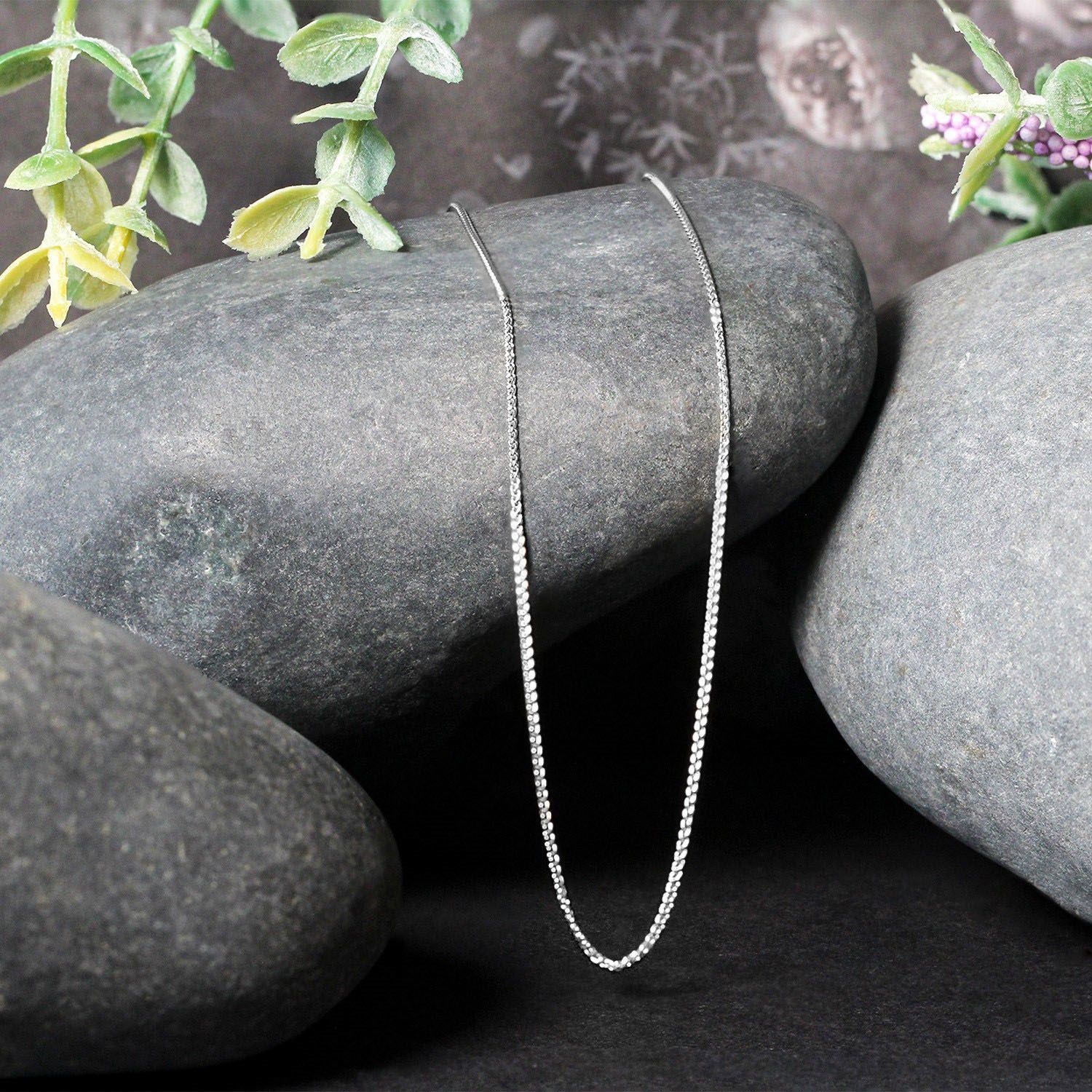 14K White Gold Round Wheat Chain – 0.80mm, Solid Gold