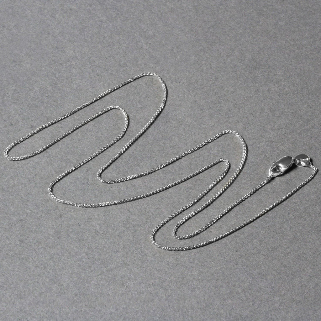 14K White Gold Round Wheat Chain – 0.80mm, Solid Gold