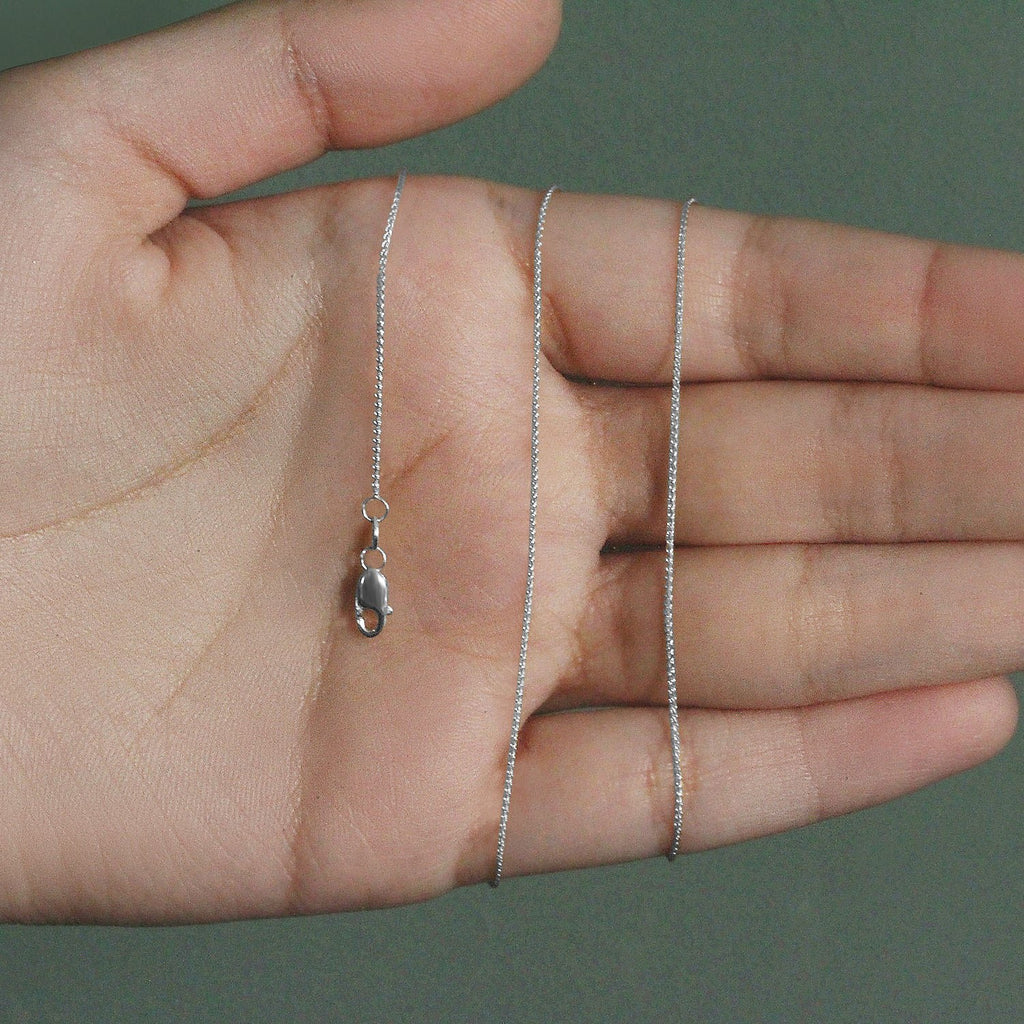 14K White Gold Round Wheat Chain – 0.80mm, Solid Gold