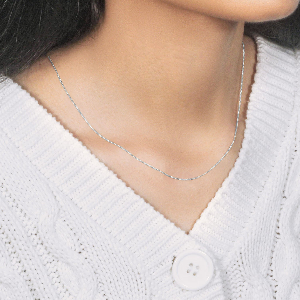 14K White Gold Round Wheat Chain – 0.80mm, Solid Gold