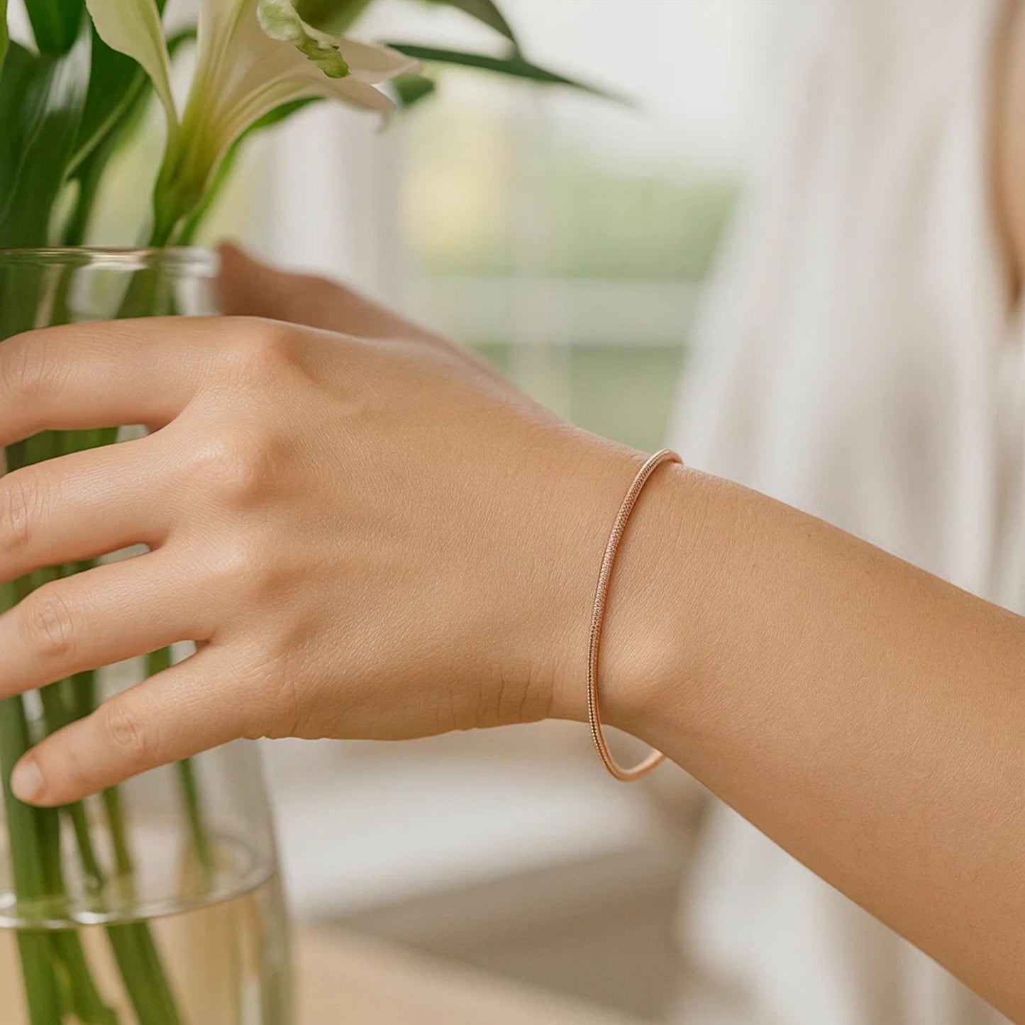 14K Rose Gold Diamond-Cut Stack Bangle (1.80 mm)