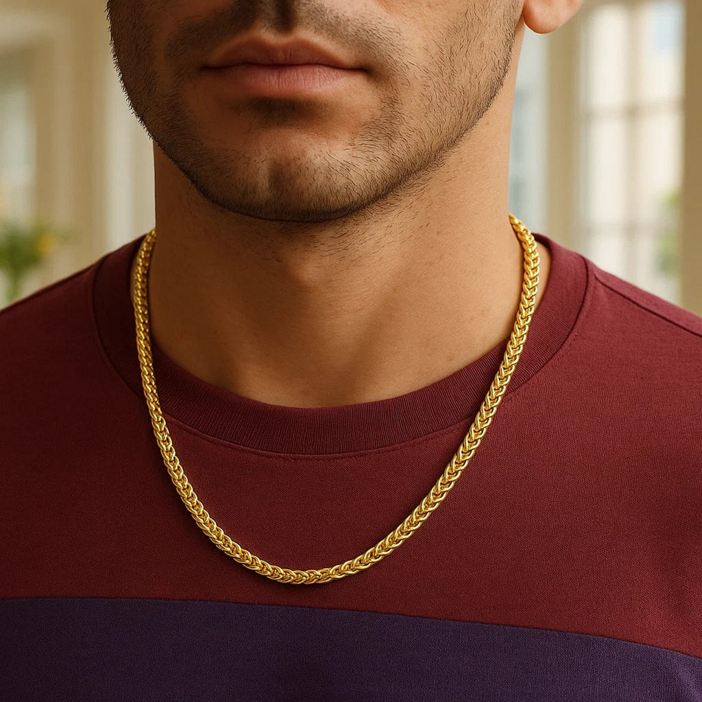 14K Yellow Gold Solid Diamond Cut Round Franco Chain Necklace (5.00mm)