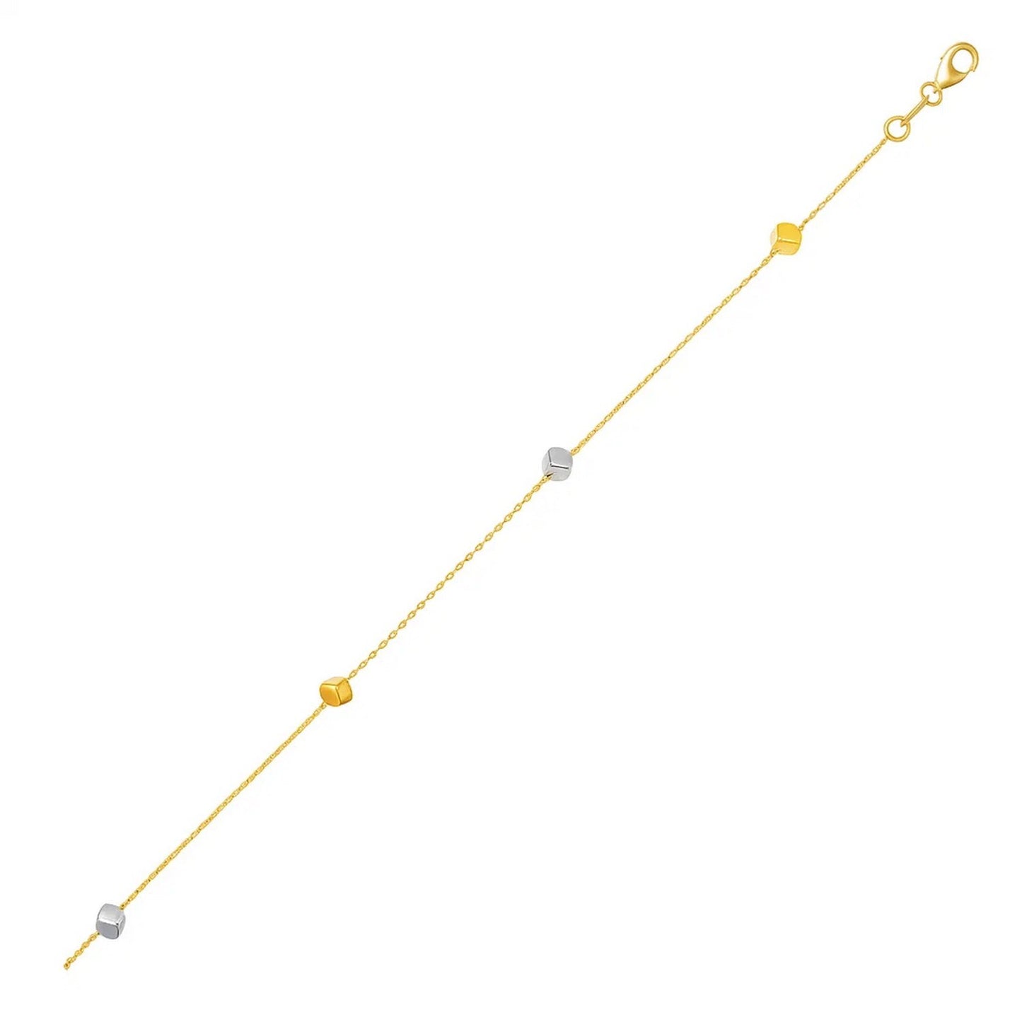 14K Two-Tone Gold Polished Cube Station Bracelet