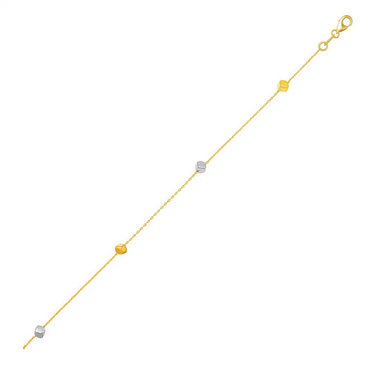 14K Two-Tone Gold Polished Cube Station Bracelet