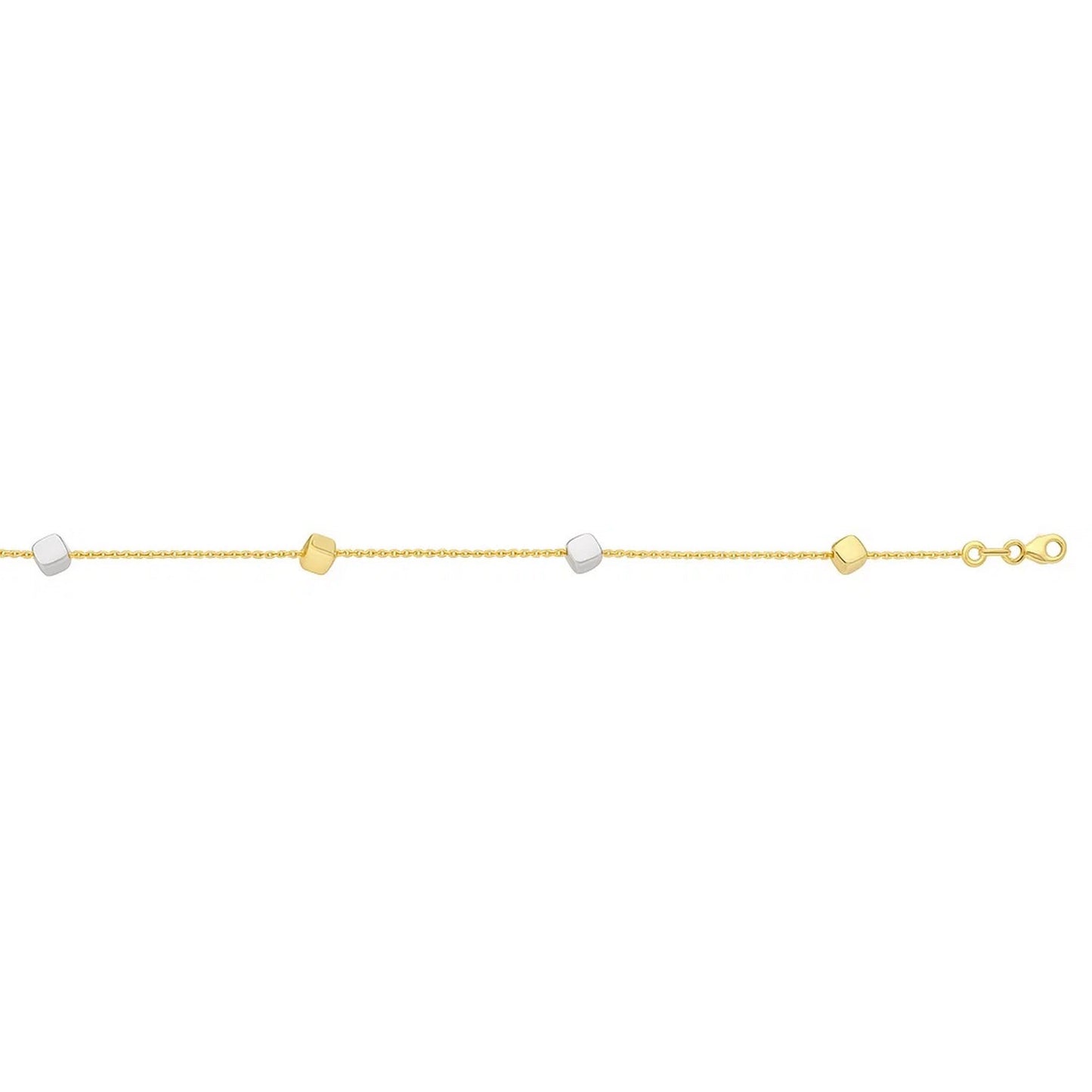 14K Two-Tone Gold Polished Cube Station Bracelet