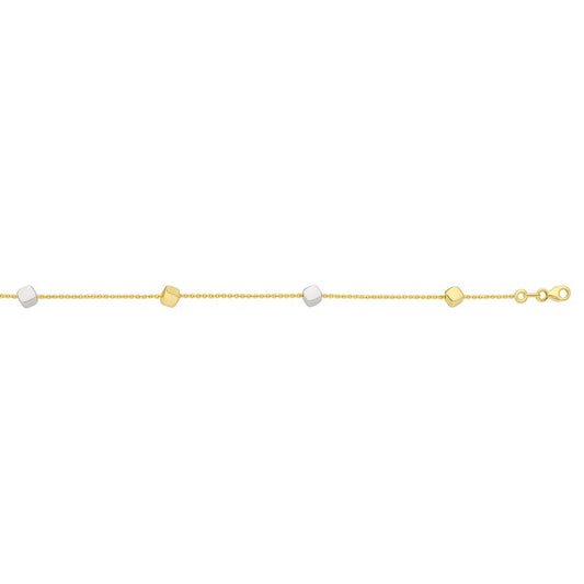 14K Two-Tone Gold Polished Cube Station Bracelet