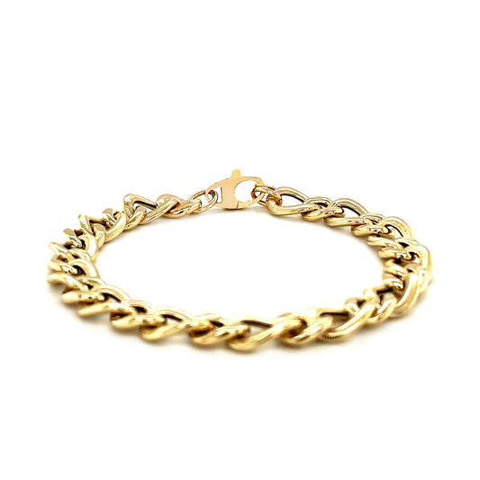 14K Yellow Gold Diamond-Cut Curb Chain Bracelet (8.80 mm)