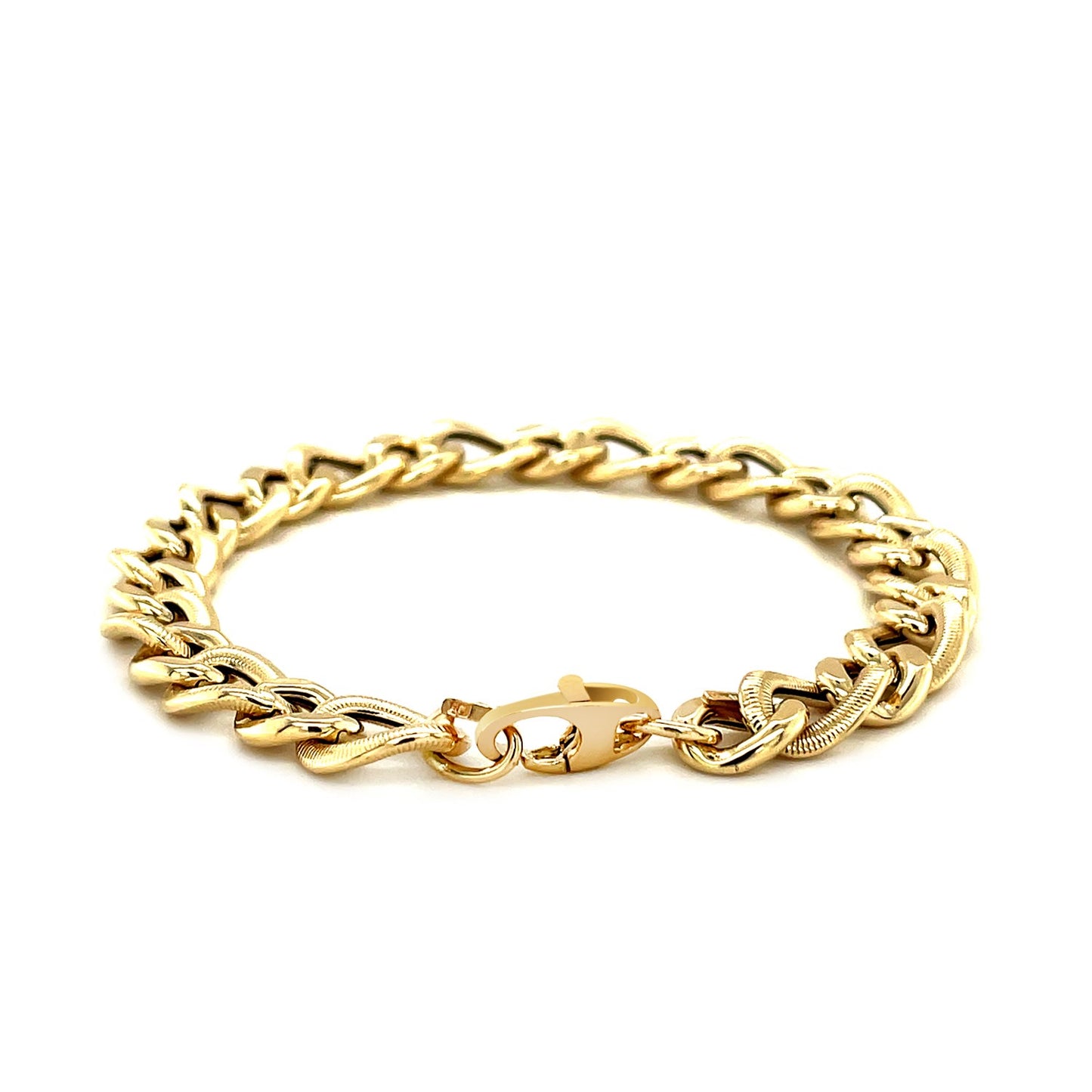 14K Yellow Gold Diamond-Cut Curb Chain Bracelet (8.80 mm)