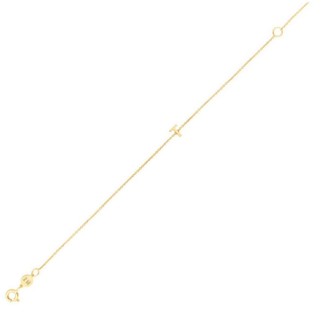 14K Yellow Gold Women's Mini Initial T Bracelet – 7 Inches – 14K Gold