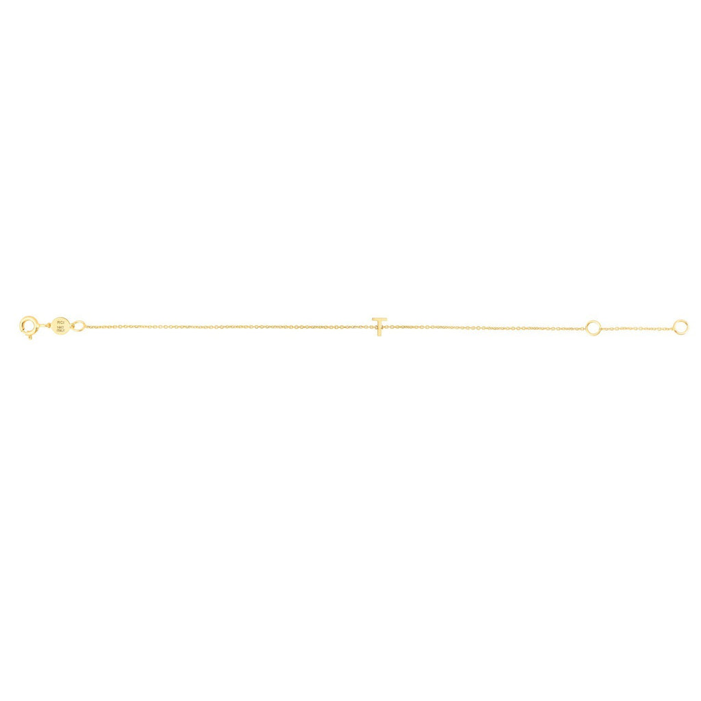 14K Yellow Gold Women's Mini Initial T Bracelet – 7 Inches – 14K Gold