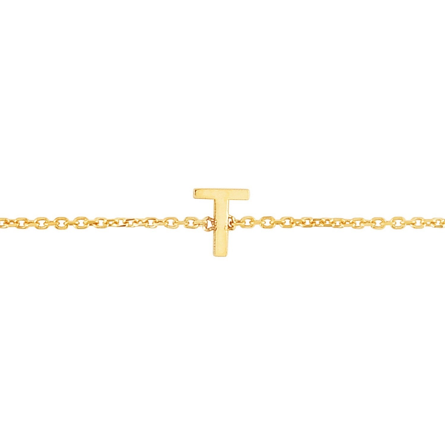14K Yellow Gold Women's Mini Initial T Bracelet – 7 Inches – 14K Gold