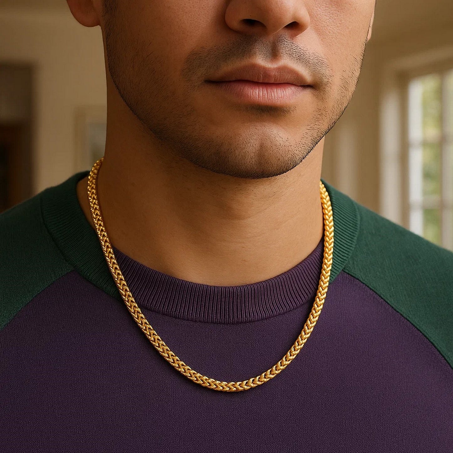 14K Yellow Gold Solid Diamond Cut Round Franco Chain (4.60mm)