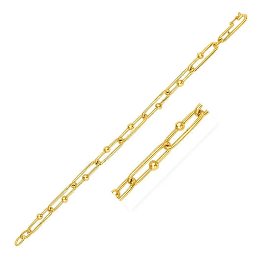 14K Yellow Gold Beaded Oval Link Chain Bracelet (7.20 mm)