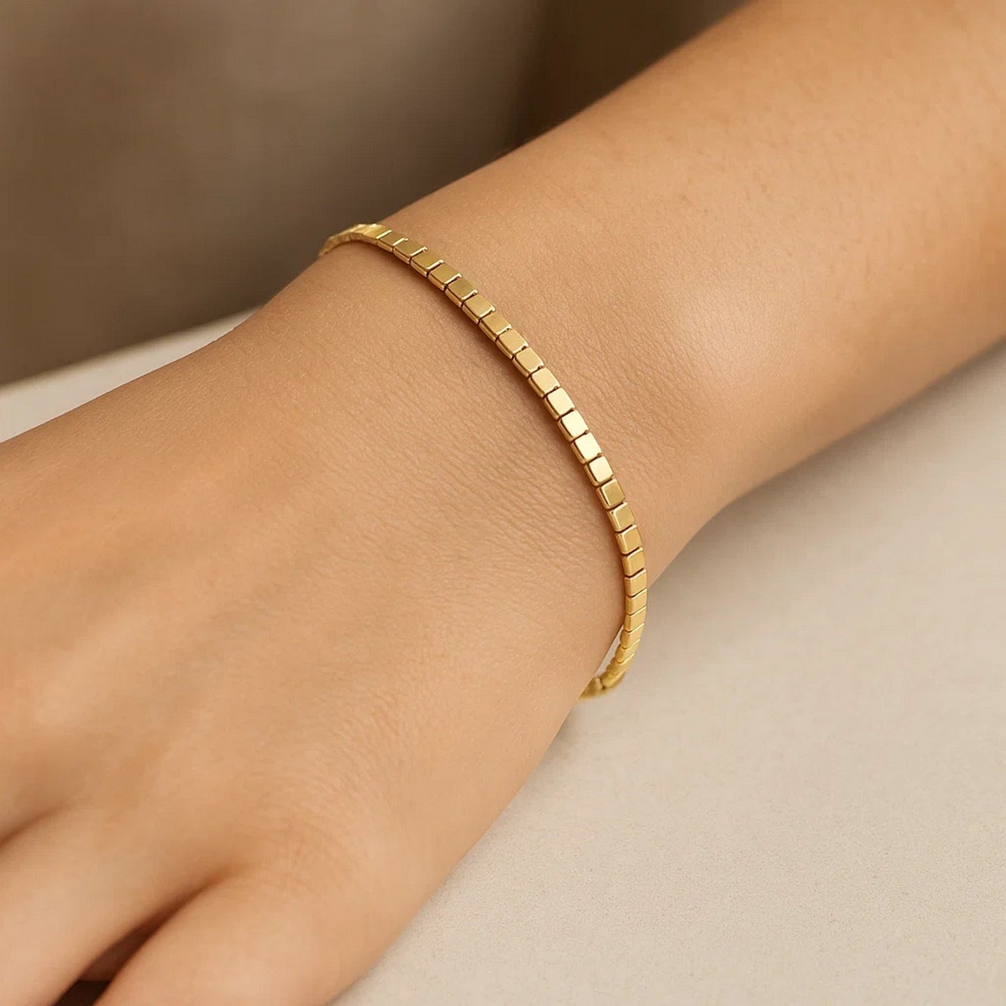Mini Cube Chain Bracelet, 14K Yellow Gold, 2.60 mm