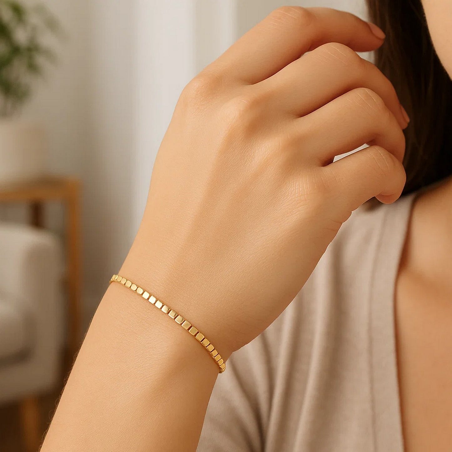 Mini Cube Chain Bracelet, 14K Yellow Gold, 2.60 mm