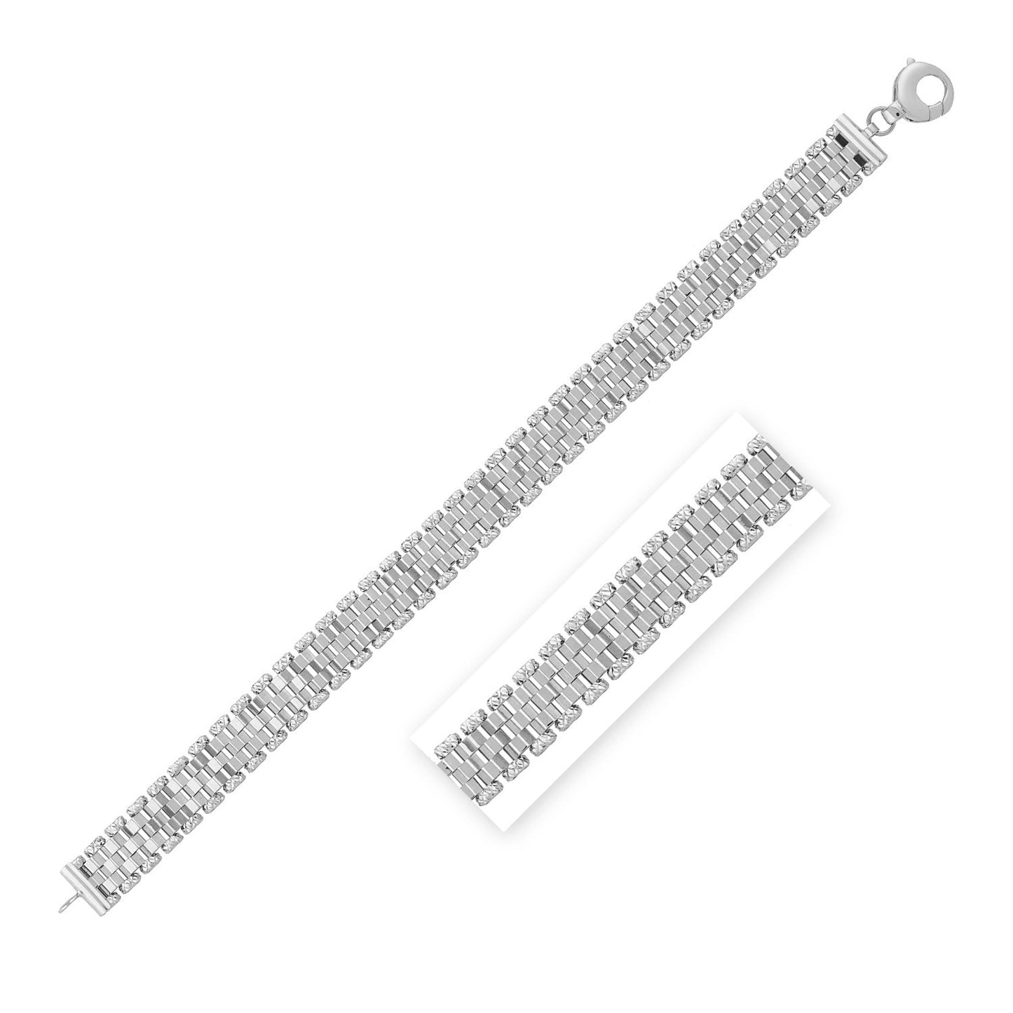 14K White Gold Faceted Panther Link Chain Bracelet