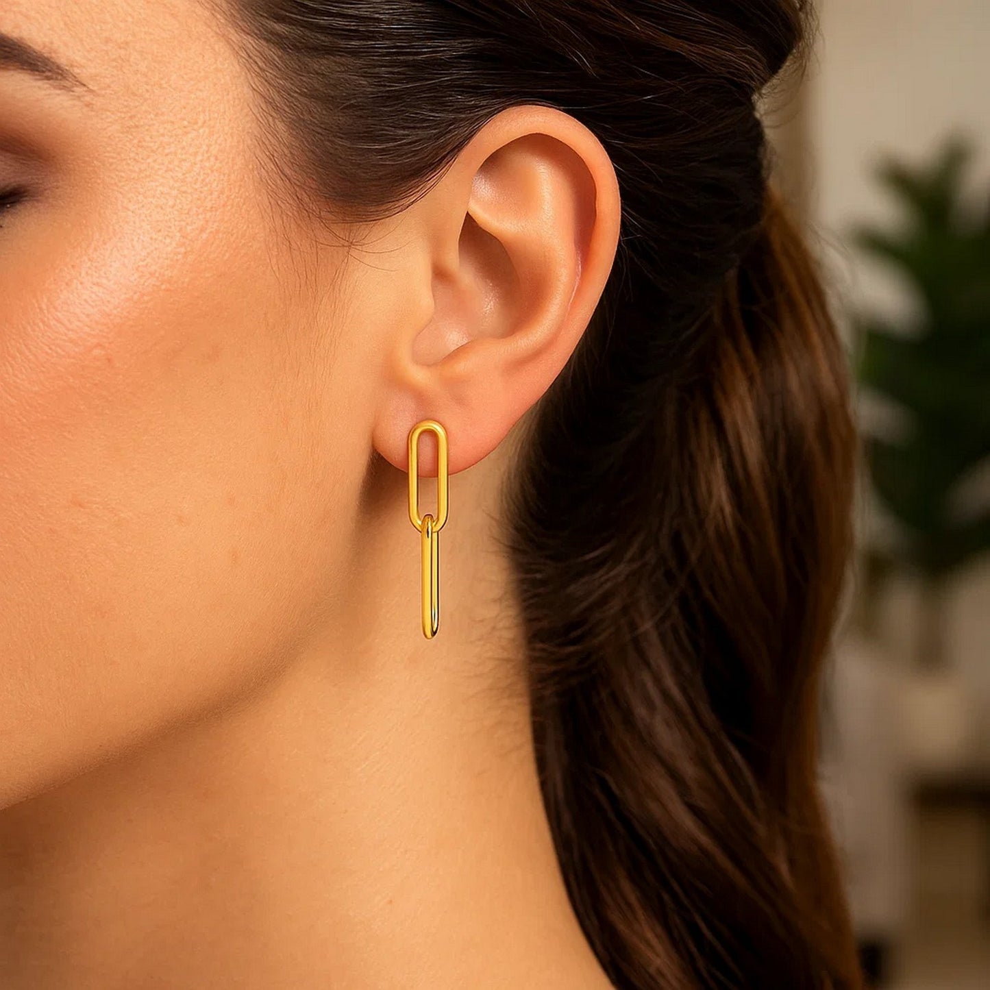 14K Yellow Gold Two-Link Paperclip Chain Earrings