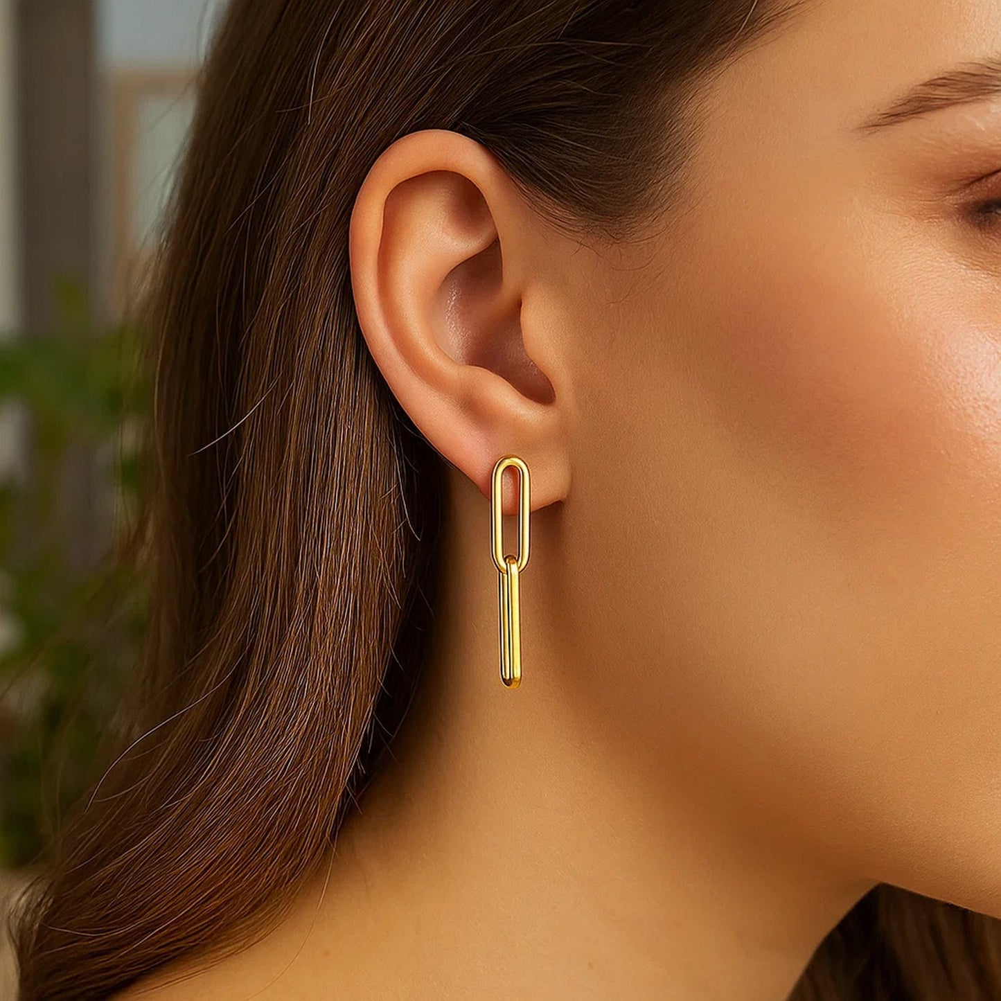 14K Yellow Gold Two-Link Paperclip Chain Earrings
