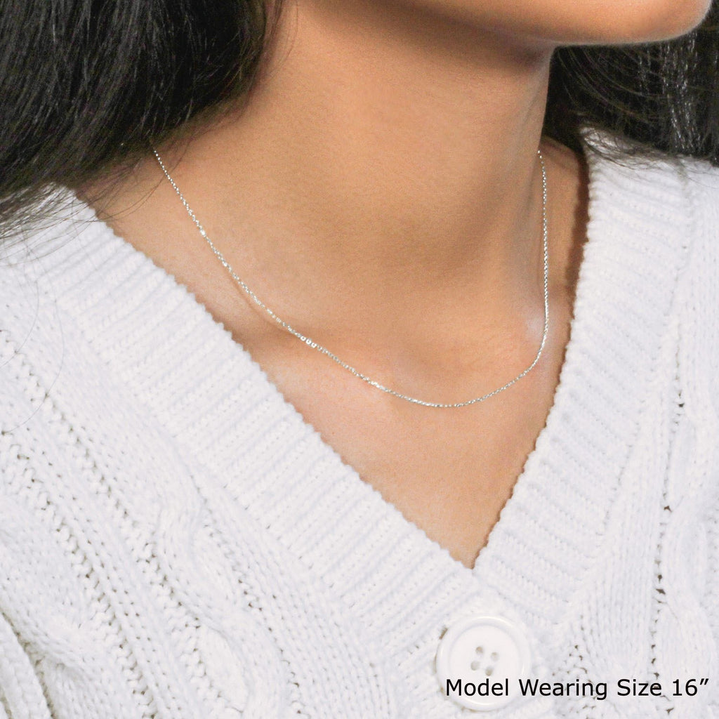 18K White Gold Diamond Cut Cable Link Chain (0.80mm)