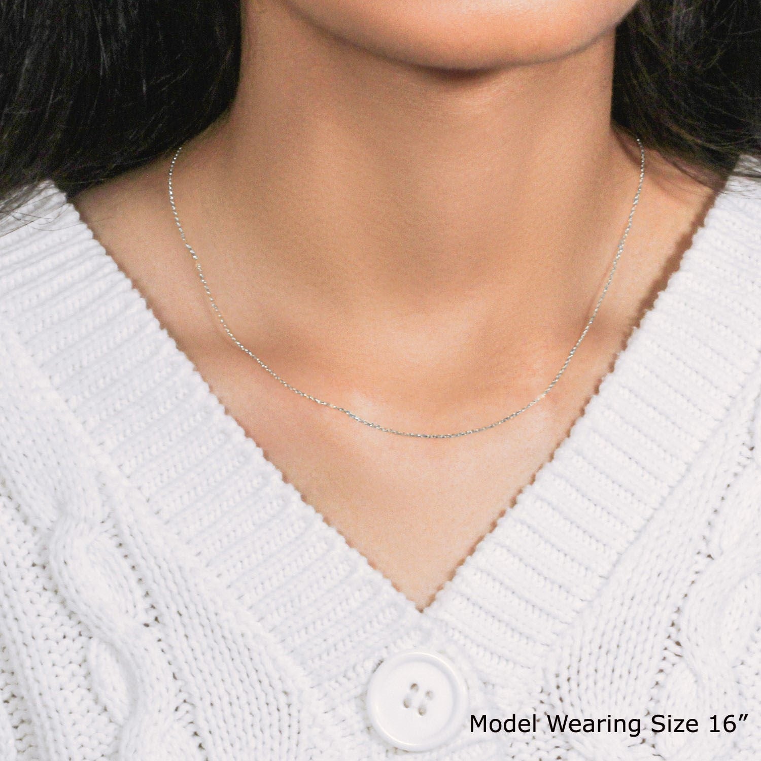 18K White Gold Diamond Cut Cable Link Chain (0.80mm)