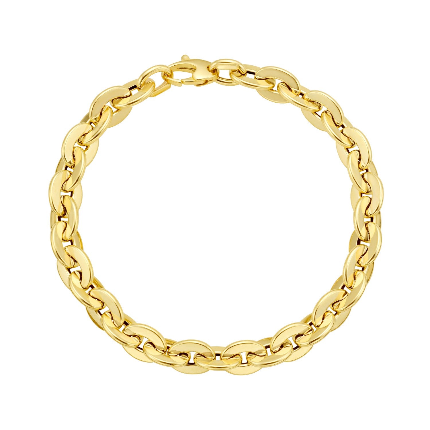 14K Yellow Gold Mirror Rolo Link Chain Bracelet (7.30mm)
