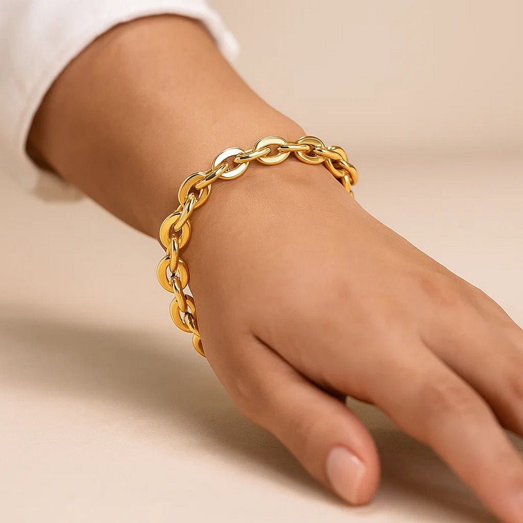 14K Yellow Gold Mirror Rolo Link Chain Bracelet (7.30mm)
