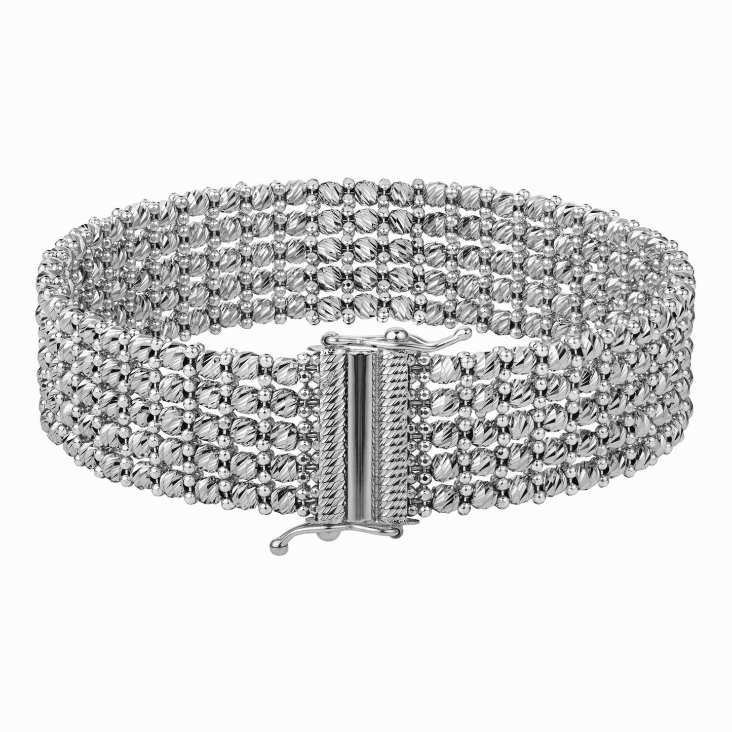 14K White Gold Diamond-Cut Red Carpet Bracelet (14.10 mm)