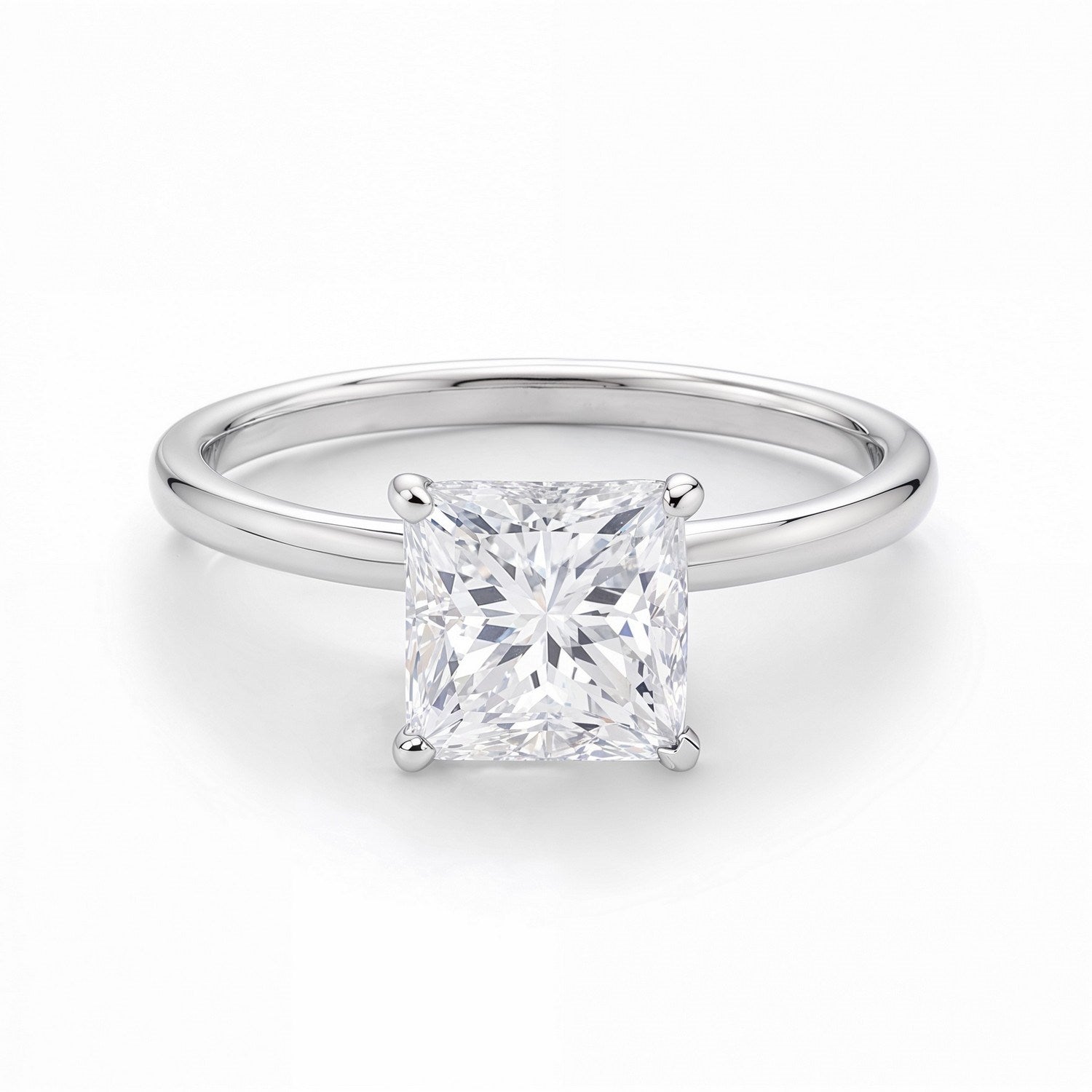 14K White Gold 1.50 Ct Princess Cut Lab Grown Diamond Solitaire Ring (IGI Certified)