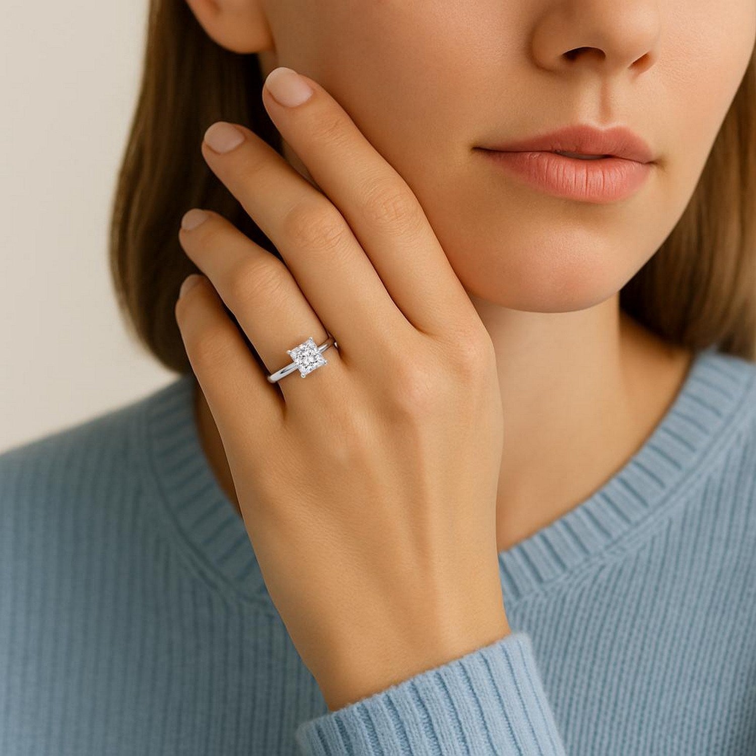 14K White Gold 1.50 Ct Princess Cut Lab Grown Diamond Solitaire Ring (IGI Certified)