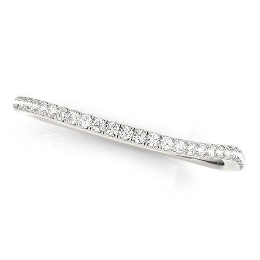 14K White Gold Slim Curved Pavé Diamond Wedding Ring – 1/10 cttw