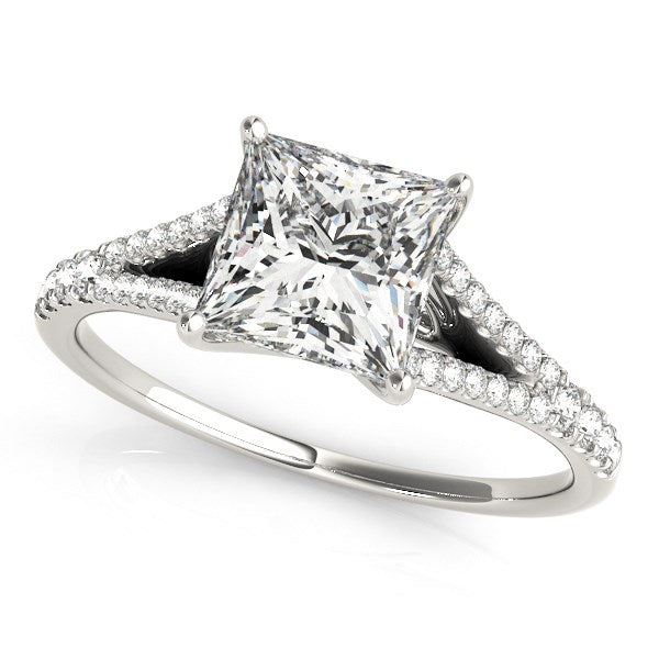 14K White Gold Princess Cut Split Shank Diamond Engagement Ring – 1 1/8 cttw