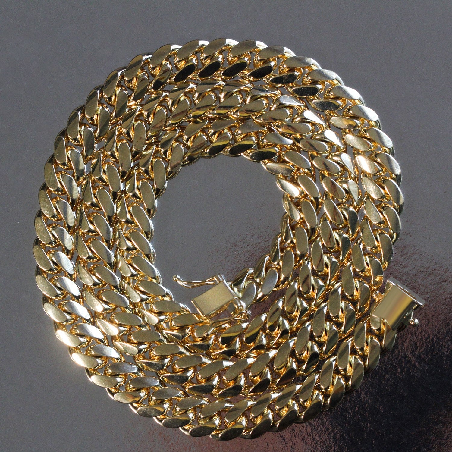 14K Yellow Gold Solid Miami Cuban Chain Necklace (9.20mm)
