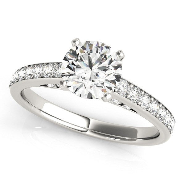 14K White Gold Single Row Prong Set Diamond Engagement Ring – 1 3/8 cttw