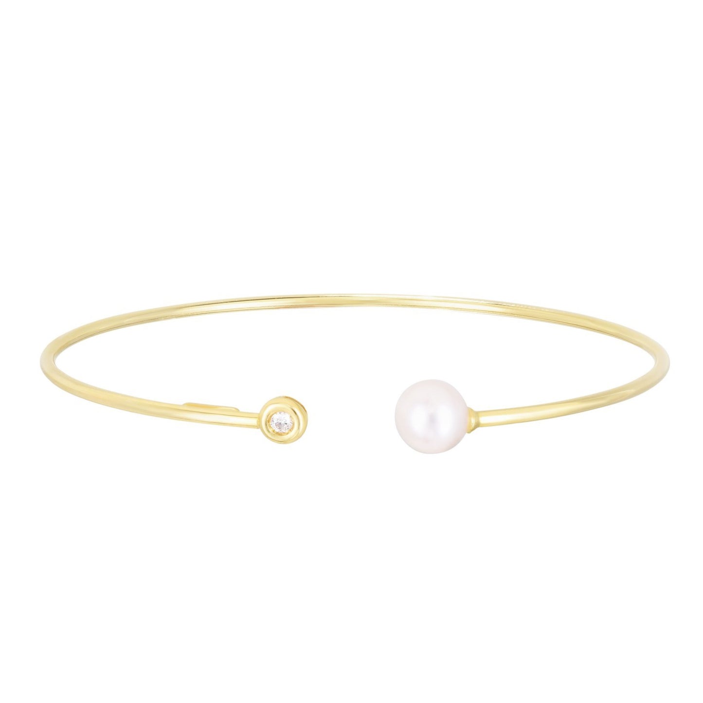 14K Yellow Gold Pearl & Diamond Cuff Bangle (3.00 mm)