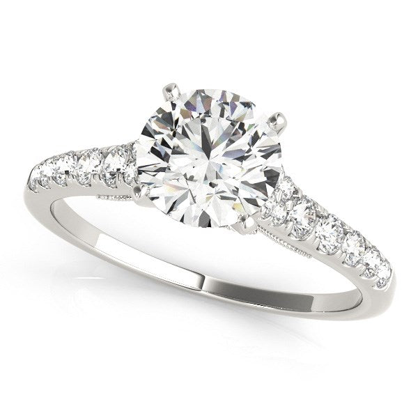 14K White Gold Diamond Engagement Ring – Single Row Scallop Band, 1 3/4 cttw