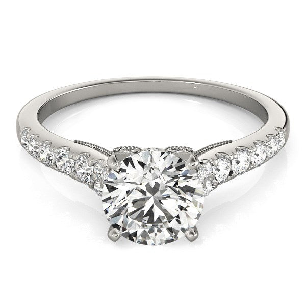 14K White Gold Diamond Engagement Ring – Single Row Scallop Band, 1 3/4 cttw