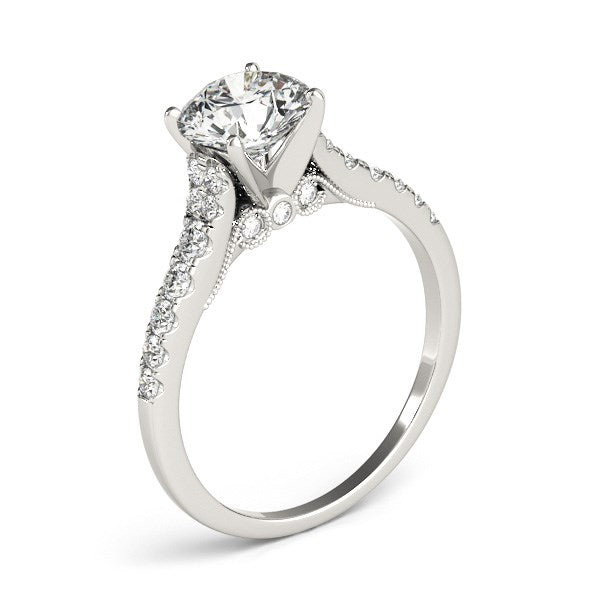 14K White Gold Diamond Engagement Ring – Single Row Scallop Band, 1 3/4 cttw