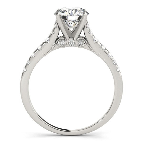 14K White Gold Diamond Engagement Ring – Single Row Scallop Band, 1 3/4 cttw