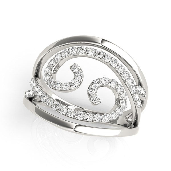 14K White Gold Swirl Design Diamond Ring – 1/2 cttw