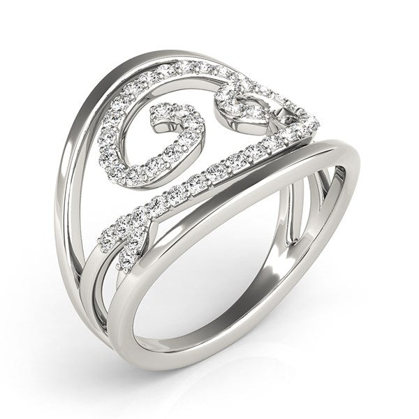 14K White Gold Swirl Design Diamond Ring – 1/2 cttw