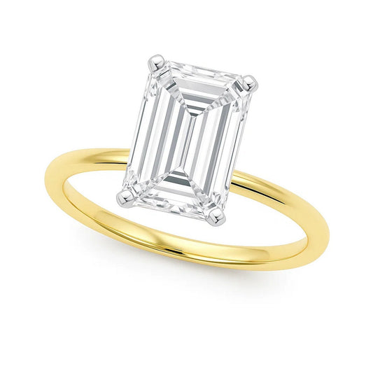 5 Carat Emerald Cut Lab Grown Diamond Solitaire Ring – IGI Certified G/VS1 in 10K Yellow Gold