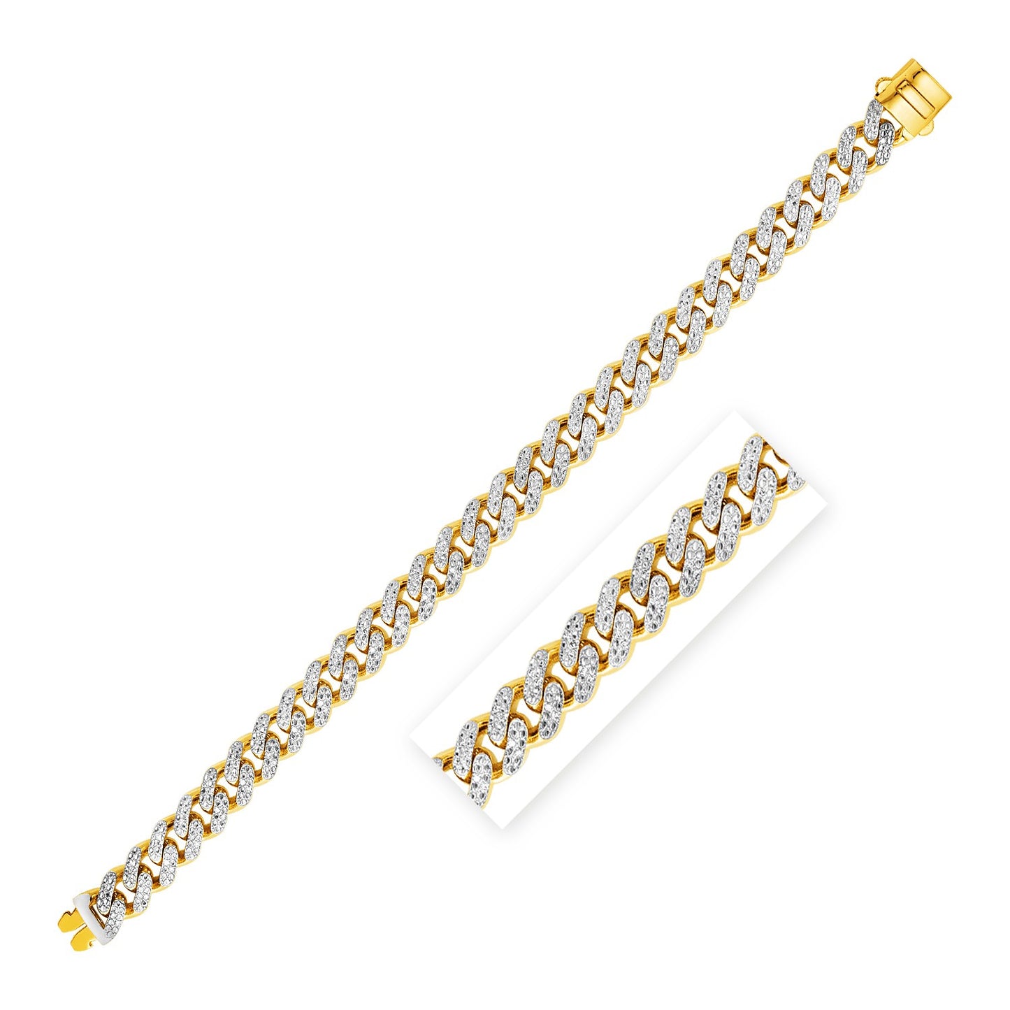 14K Two-Tone Gold Diamond Pavé Curb Chain Bracelet (9.50 mm)