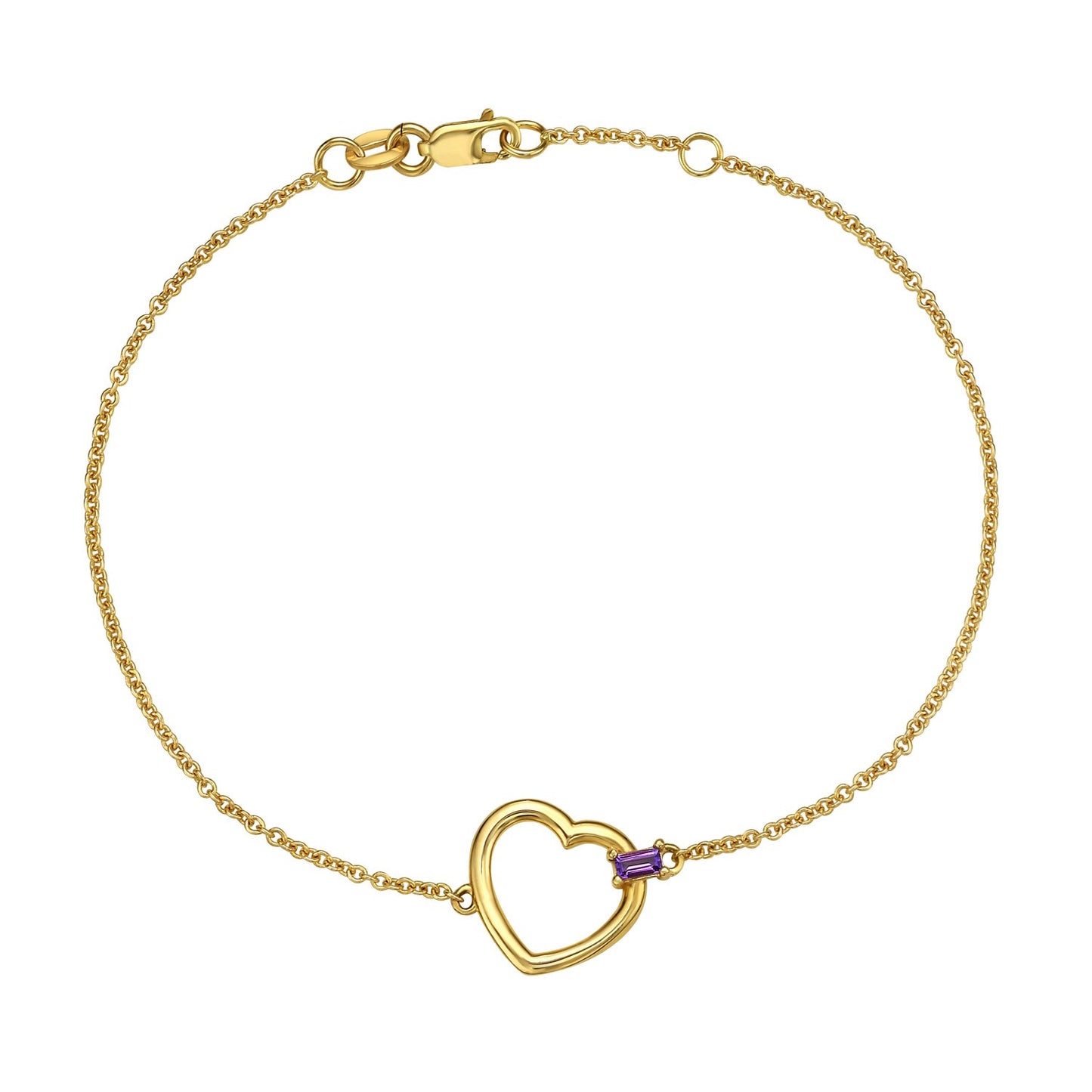 14K Yellow Gold Amethyst Baguette Heart Bracelet