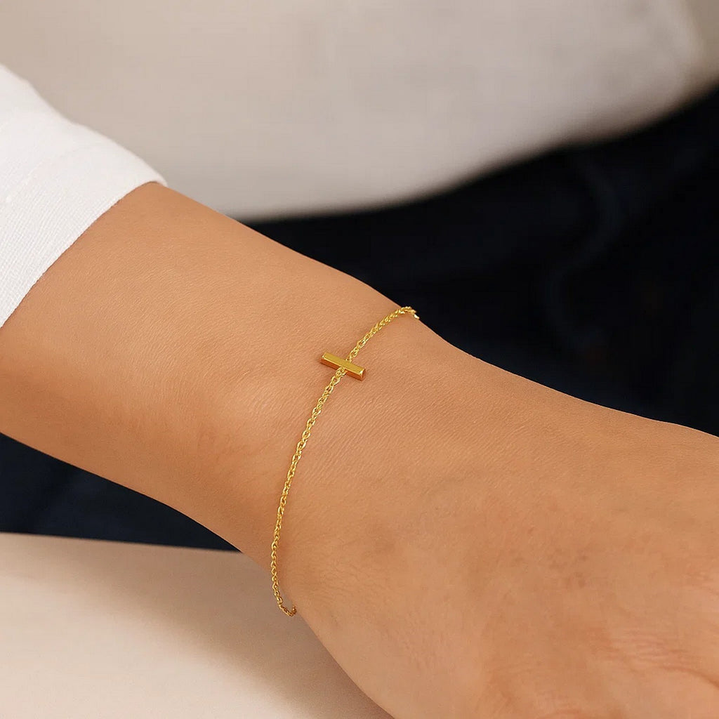 14K Yellow Gold Women's Mini Initial I Bracelet – 7 Inches – 14K Gold