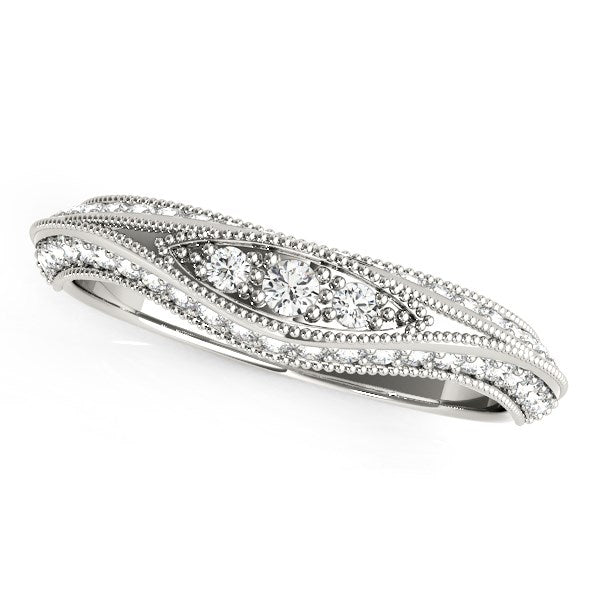 14K White Gold Curved Antique Style Diamond Wedding Ring – 1/3 cttw