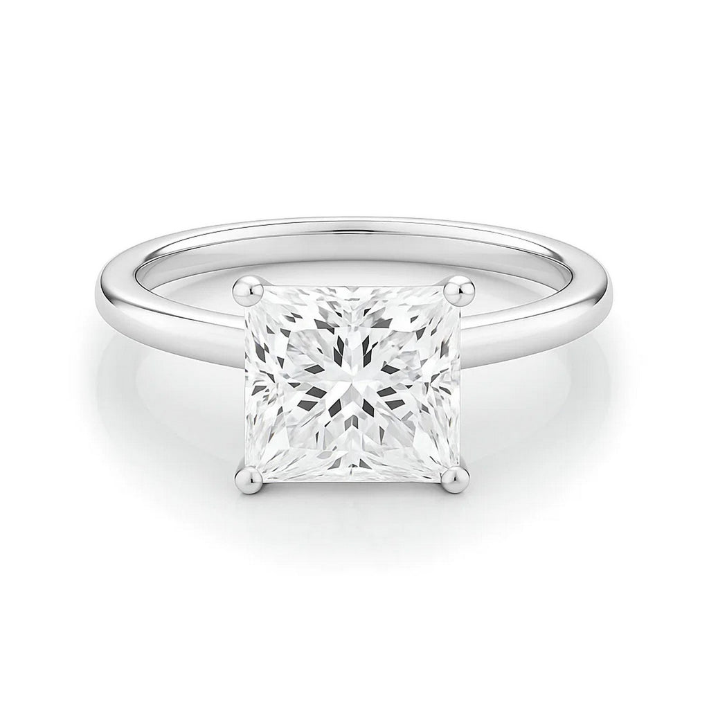 10K White Gold Women's Lab Grown Diamond Ring Princess Solitaire – 3 Carat IGI Certified – 10K Gold
